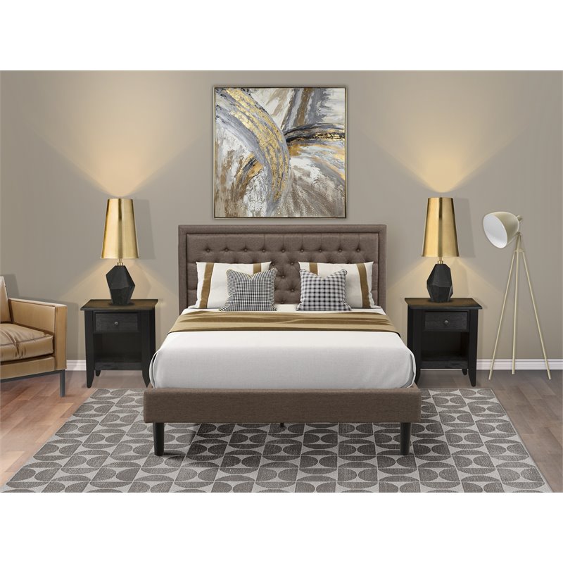 East West Furniture 3-piece Traditional Wood Queen Bed Set in Brown