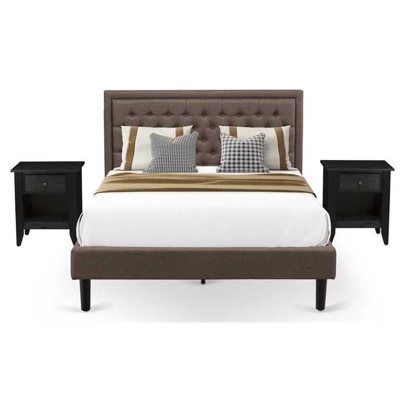 East West Furniture 3-piece Traditional Wood Queen Bed Set in Brown