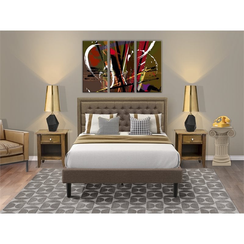 East West Furniture 3-piece Traditional Wood Bed Set in Brown