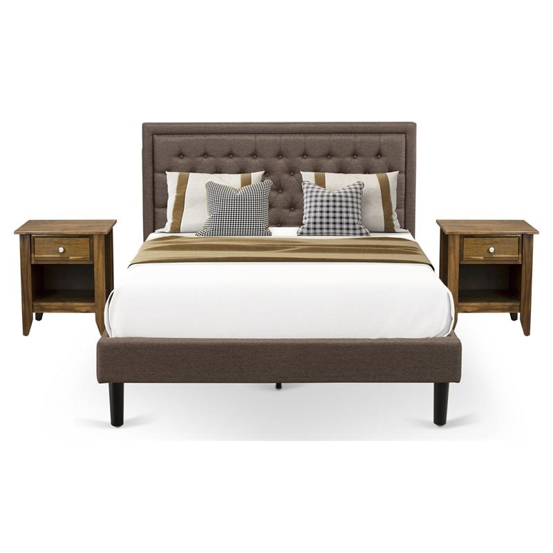 East West Furniture 3-piece Traditional Wood Bed Set in Brown