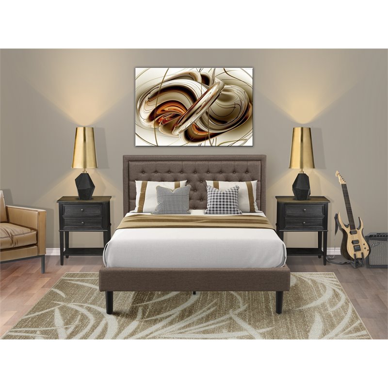 East West Furniture 3-piece Traditional Wood Queen Size Bed Set in Brown