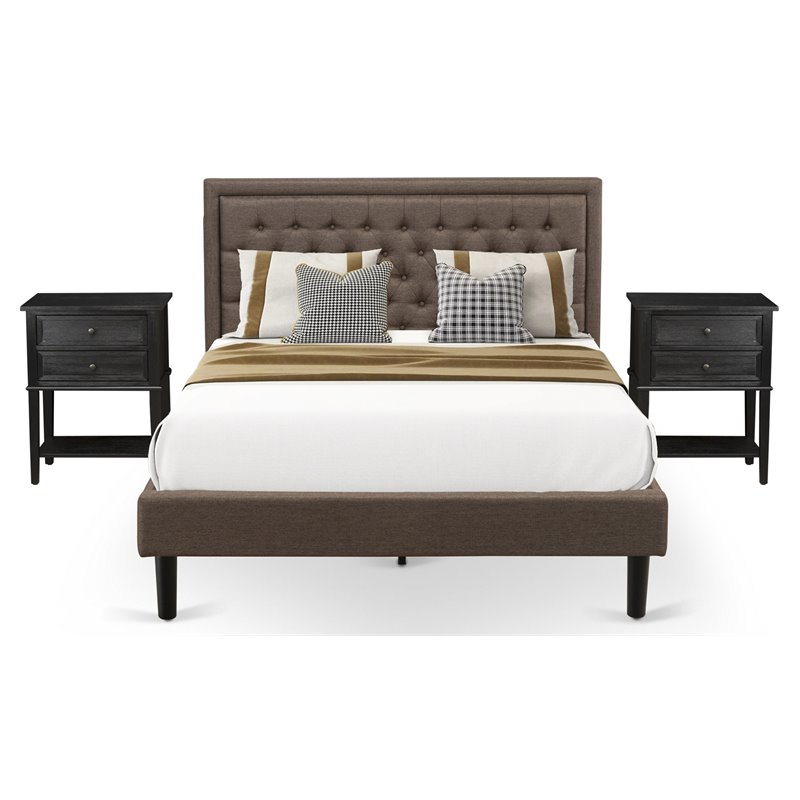 East West Furniture 3-piece Traditional Wood Queen Size Bed Set in Brown