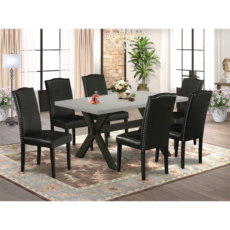 East West Furniture X-Style 7-piece Wood Dining Set in Black and Cement