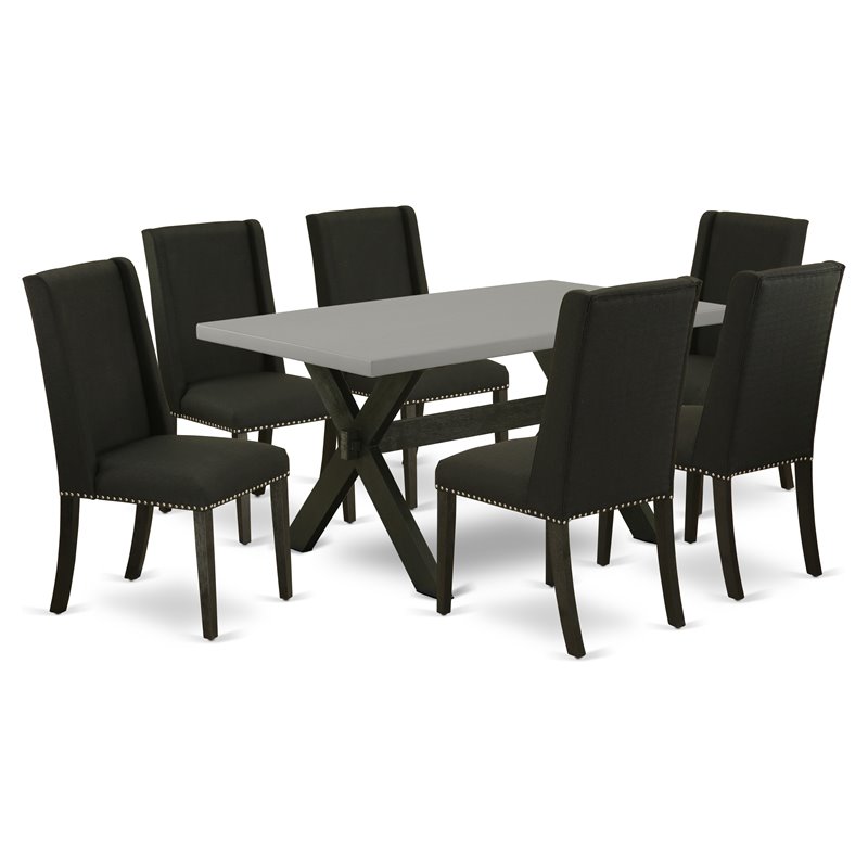 East West Furniture X-Style 7-piece Wood Dining Table and Parson Chairs in Black