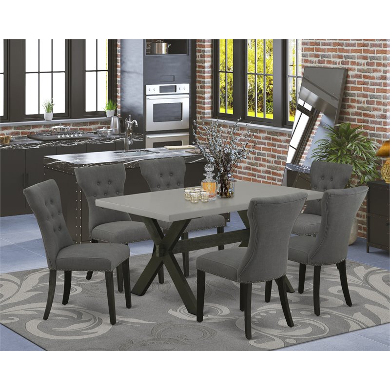 East West Furniture X-Style 7-piece Dining Table and Chair Set in Gotham Gray