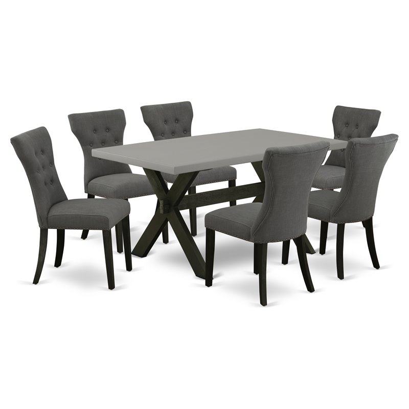 East West Furniture X-Style 7-piece Dining Table and Chair Set in Gotham Gray