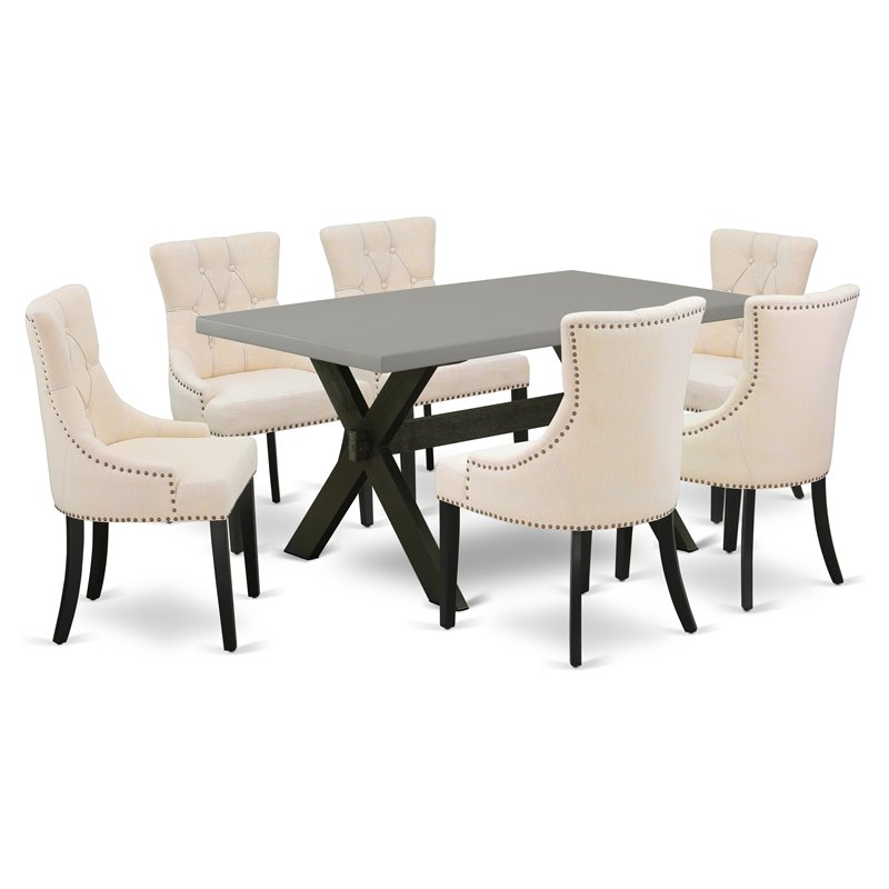 East West Furniture X-Style 7-piece Wood Dining Set in Black/Light Beige