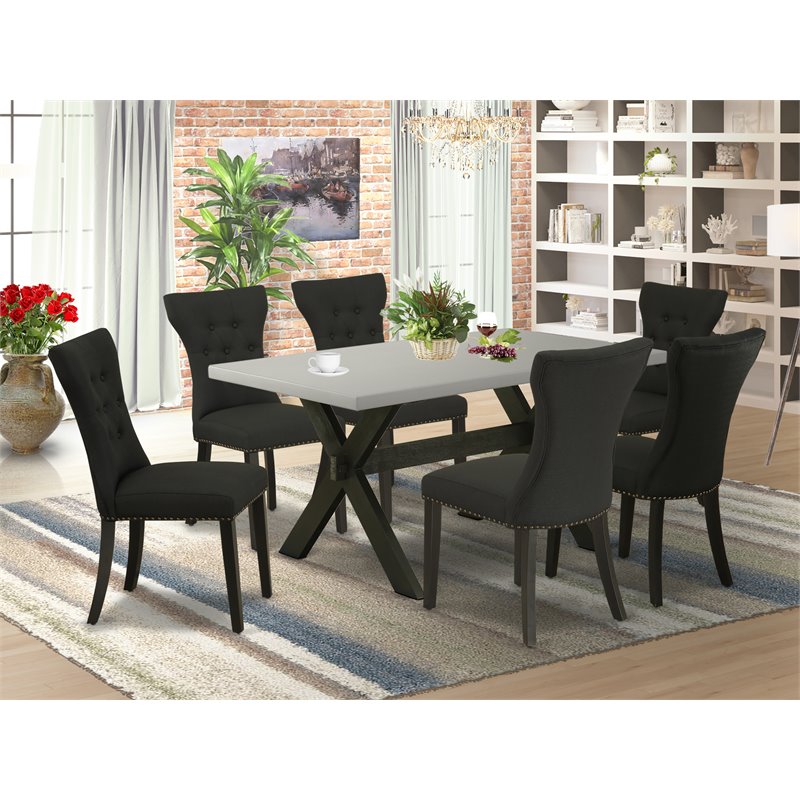 East West Furniture X-Style 7-piece Wood Kitchen Table & Chair Set in Dark Gray