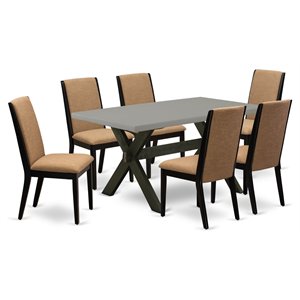 East West Furniture X-Style 7-piece Wood Dining Set in Black/Sable/Cement