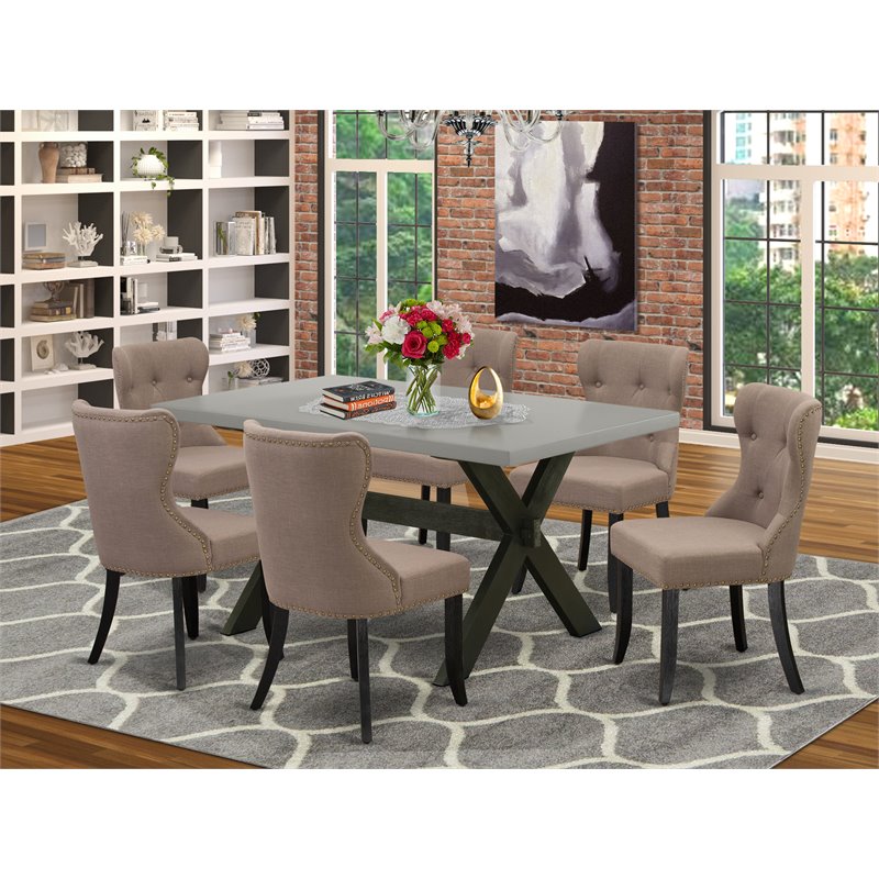East West Furniture X-Style 7-piece Wood Dining Table Set in Black/Coffee