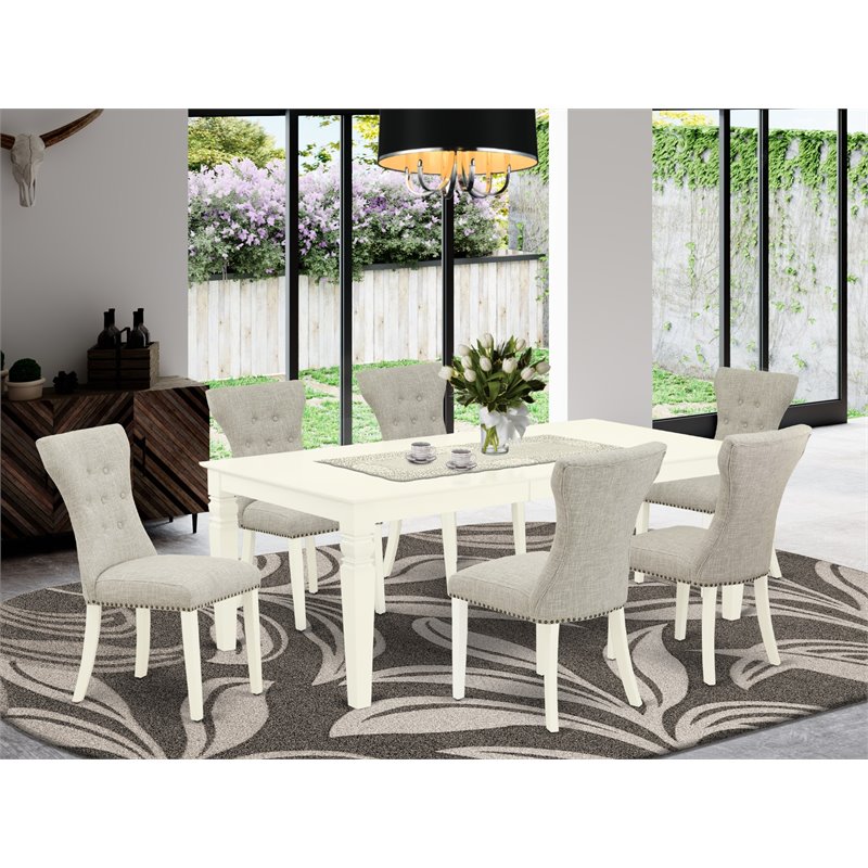 East West Furniture Weston 7-piece Wood Kitchen Table Set in Linen White