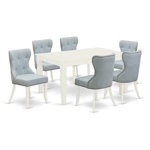 East West Furniture Weston 7-piece Wood Dining Set in Linen White/Baby Blue