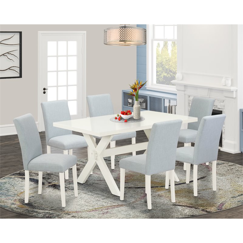 East West Furniture X-Style 7-piece Wood Kitchen Set in Linen White