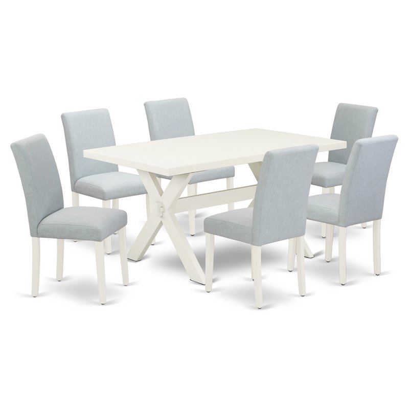 East West Furniture X-Style 7-piece Wood Kitchen Set in Linen White