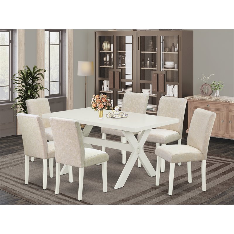 East West Furniture X-Style 7-piece Wood Dining Set in Light Beige