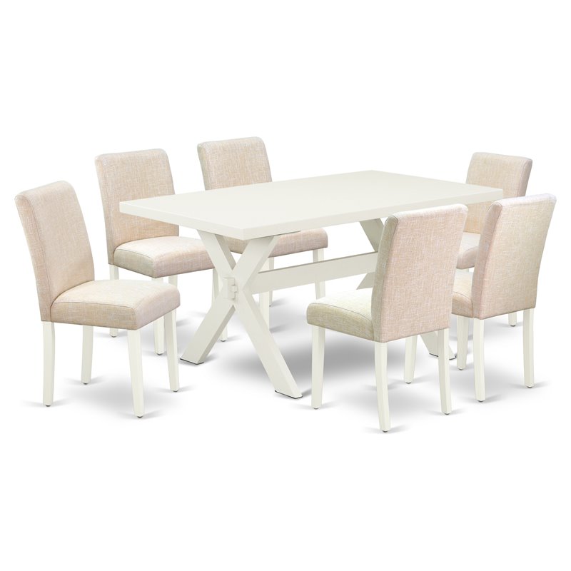 East West Furniture X-Style 7-piece Wood Dining Set in Light Beige