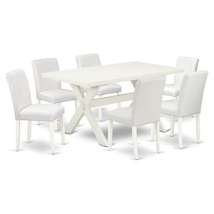 East West Furniture X-Style 7-piece Wood Dining Table Set in Linen White