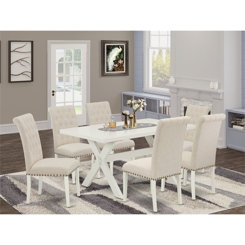 East West Furniture X-Style 7-piece Wood Dining Table Set in Light Beige