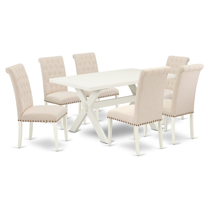 East West Furniture X-Style 7-piece Wood Dining Table Set in Light Beige