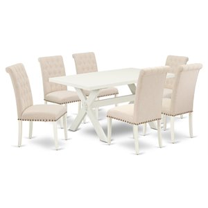 East West Furniture X-Style 7-piece Wood Dining Table Set in Light Beige
