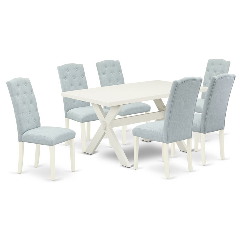 East West Furniture X-Style 7-piece Wood Dining Set in Baby Blue