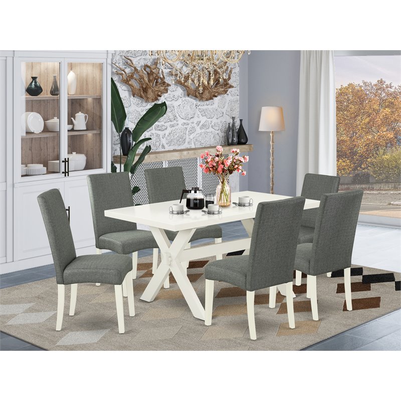 East West Furniture X-Style 7-piece Traditional Wood Dining Set in Gray