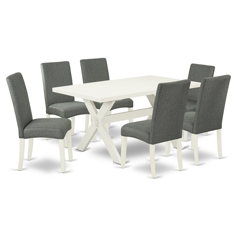 East West Furniture X-Style 7-piece Traditional Wood Dining Set in Gray