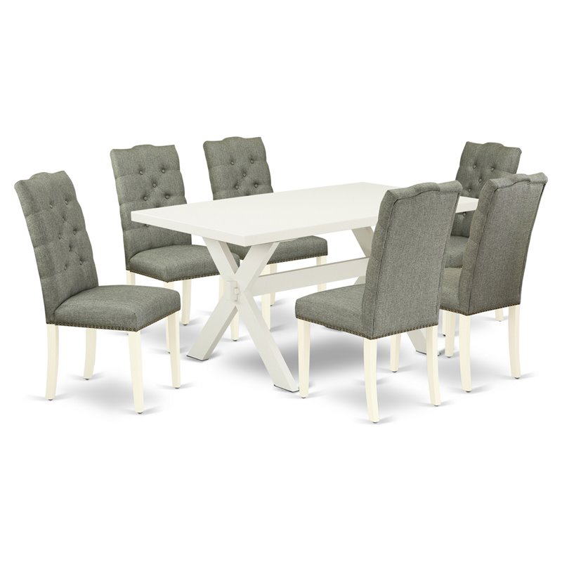 East West Furniture X-Style 7-piece Wood Dining Set in Gray Finish