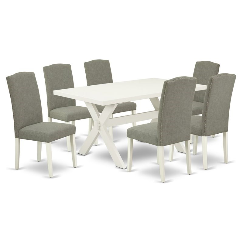 East West Furniture X-Style 7-piece Wood Dining Set in Dark Shitake Gray