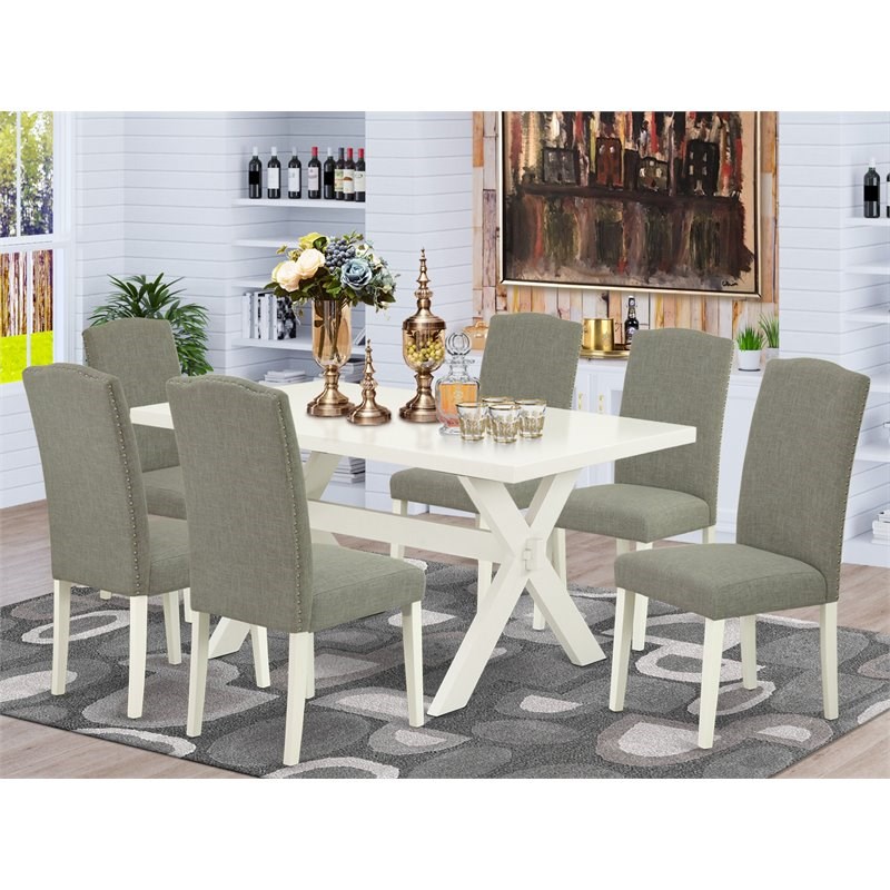East West Furniture X-Style 7-piece Wood Dining Set in Dark Shitake Gray