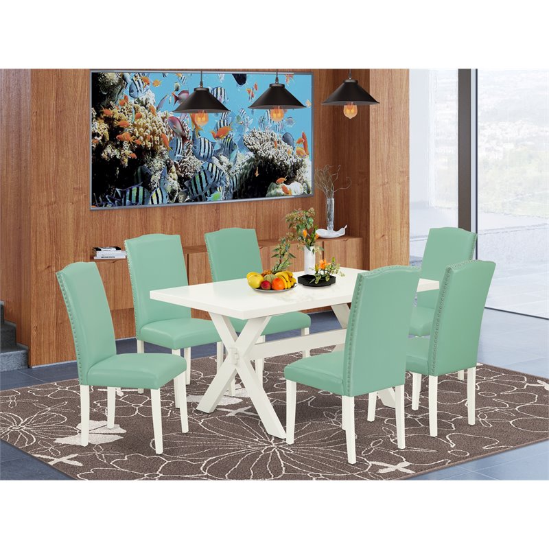 East West Furniture X-Style 7-piece Wood Dining Set in Pond Blue
