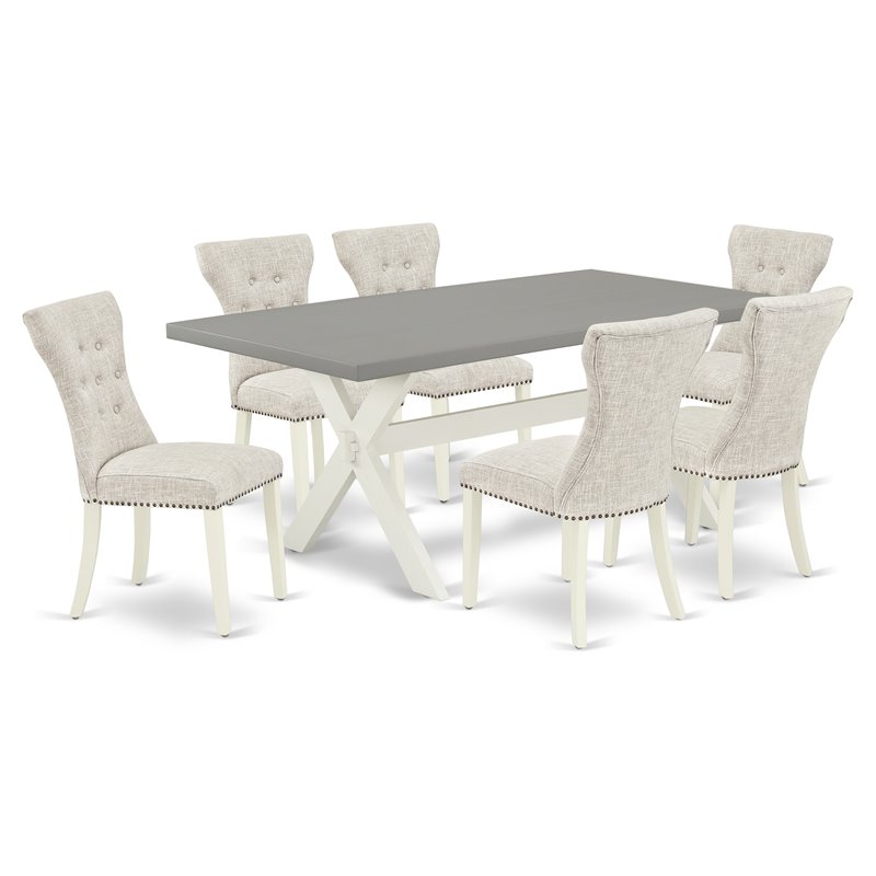 East West Furniture X-Style 7-piece Wood Kitchen Table Set in White