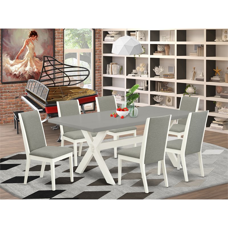 East West Furniture X-Style 7-piece Wood Dining Set in White/Cement/Shitake