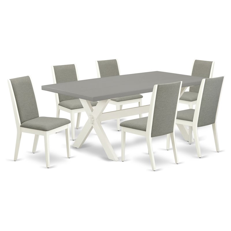 East West Furniture X-Style 7-piece Wood Dining Set in White/Cement/Shitake