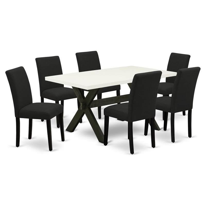 East West Furniture X-Style 7-piece Traditional Wood Dinette Set in Black