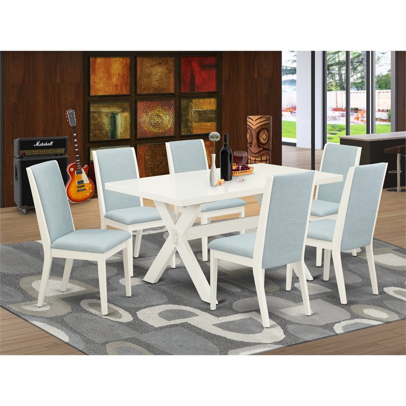 East West Furniture X-Style 7-piece Wood Dinette Set in Linen White