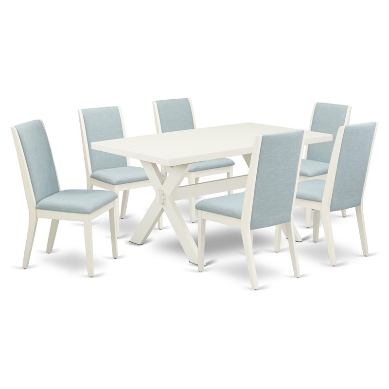 East West Furniture X-Style 7-piece Wood Dinette Set in Linen White