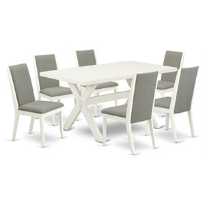 East West Furniture X-Style 7-piece Wood Dining Set in Linen White/Shitake