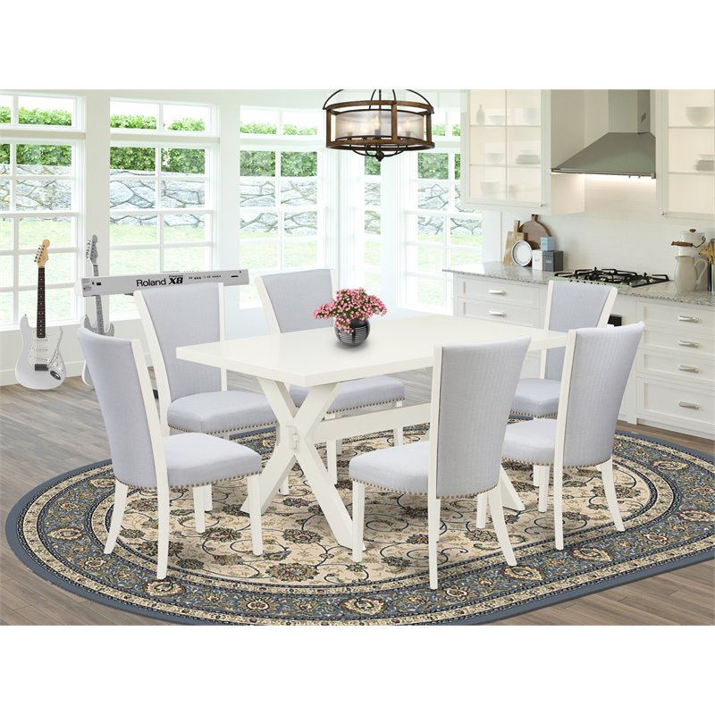 East West Furniture X-Style 7-piece Wood Kitchen Table Set in Linen White