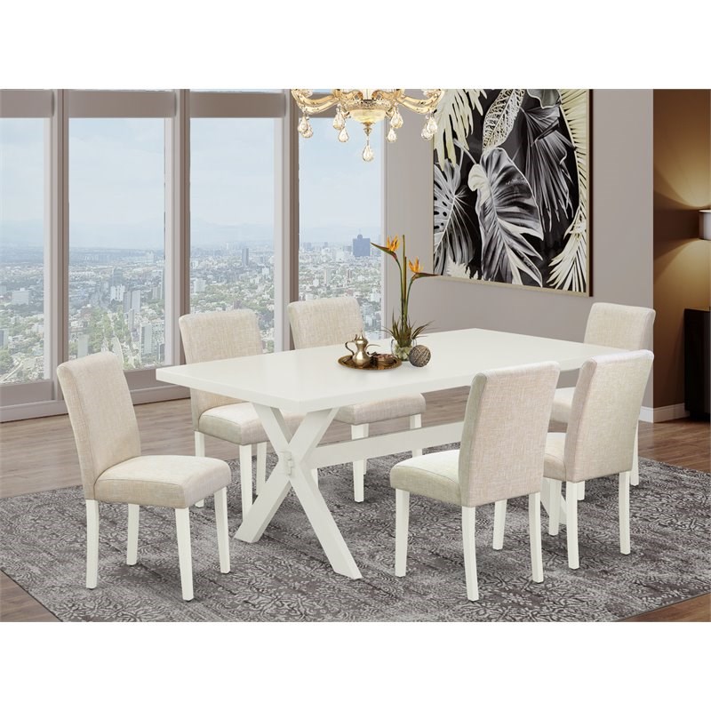 East West Furniture X-Style 7-piece Wood Dining Room Set in Light Beige