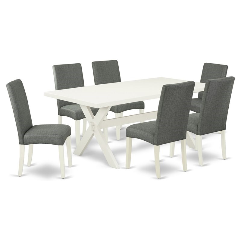 East West Furniture X-Style 7-piece Wood Dining Table Set in Gray