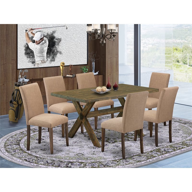 East West Furniture X-Style 7-piece Wood Dining Set in Brown/Light Sable