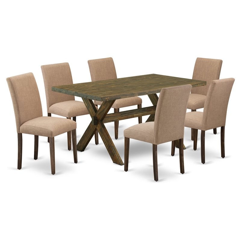East West Furniture X-Style 7-piece Wood Dining Set in Brown/Light Sable