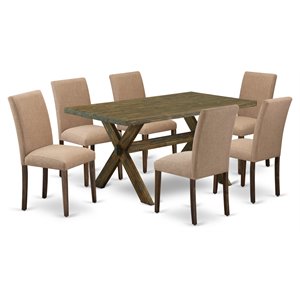 East West Furniture X-Style 7-piece Wood Dining Set in Brown/Light Sable