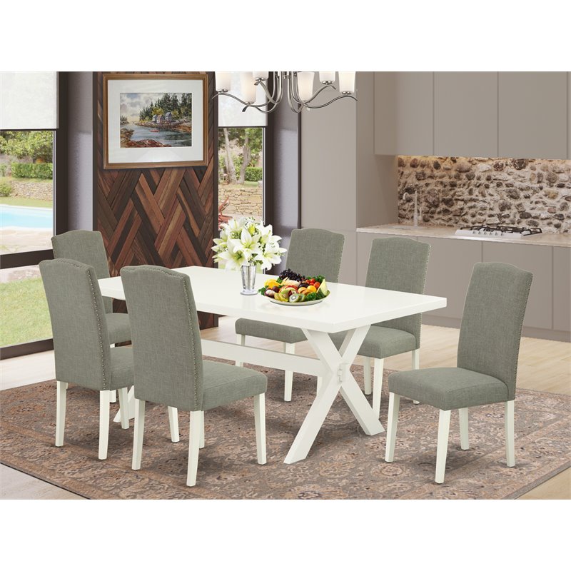 East West Furniture X-Style 7-piece Wood Dining Table Set in Dark Shitake Gray