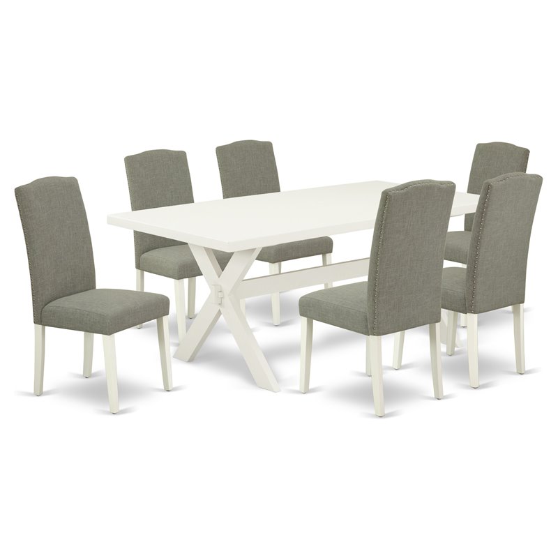 East West Furniture X-Style 7-piece Wood Dining Table Set in Dark Shitake Gray