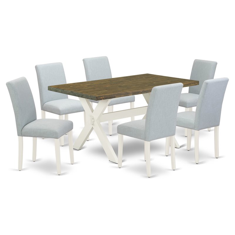East West Furniture X-Style 7-piece Wood Dining Set in Linen White/Jacobean