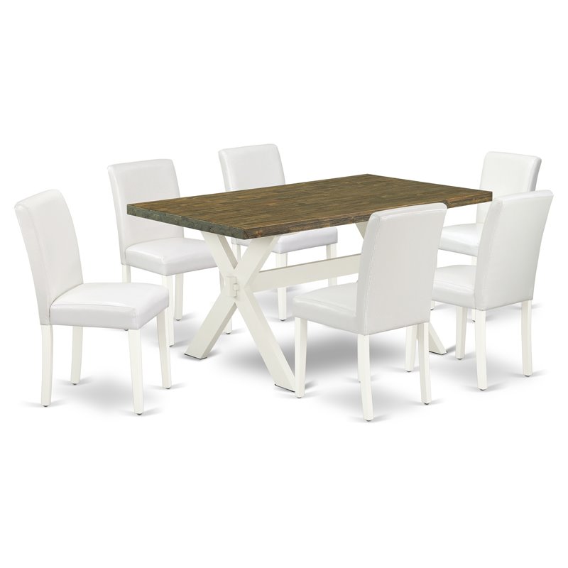 East West Furniture X-Style 7-piece Wood Dining Set in White/Distressed Jacobean