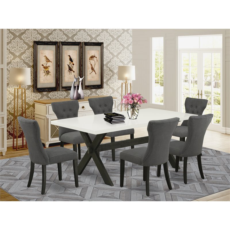 East West Furniture X-Style 7-piece Wood Dining Set in Dark Gotham Gray