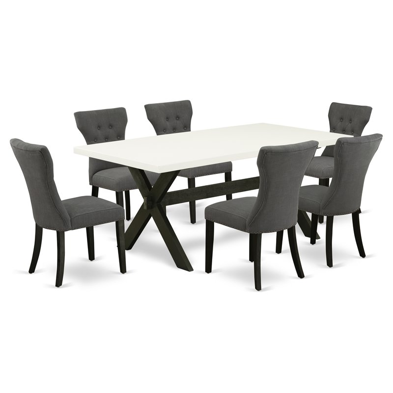 East West Furniture X-Style 7-piece Wood Dining Set in Dark Gotham Gray